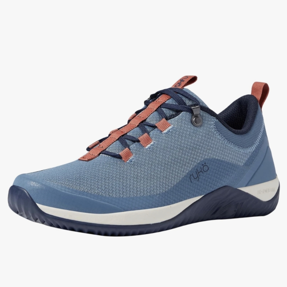 Ryka Blue Knit Sneakers with Coral Lace Accents